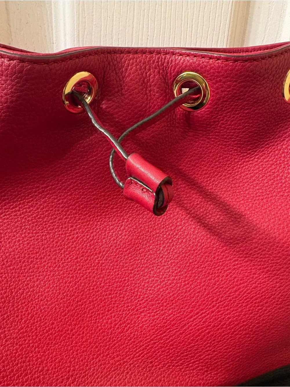 Michael Kors Red and Black Leather Drawstring Shoulder Bag